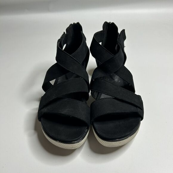 Eileen Fisher Women's Sport Sneaker Sandals Size 7.5 Black Leather Zip Strappy - Picture 2 of 12